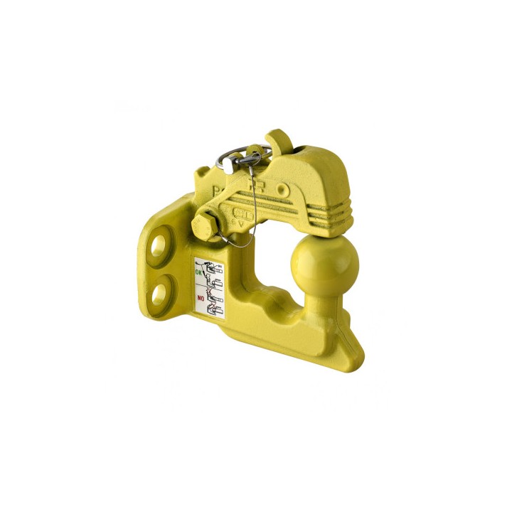 Crochet d'attelage jaune. Entraxe de 90mm - 2 trous dia. 17mm